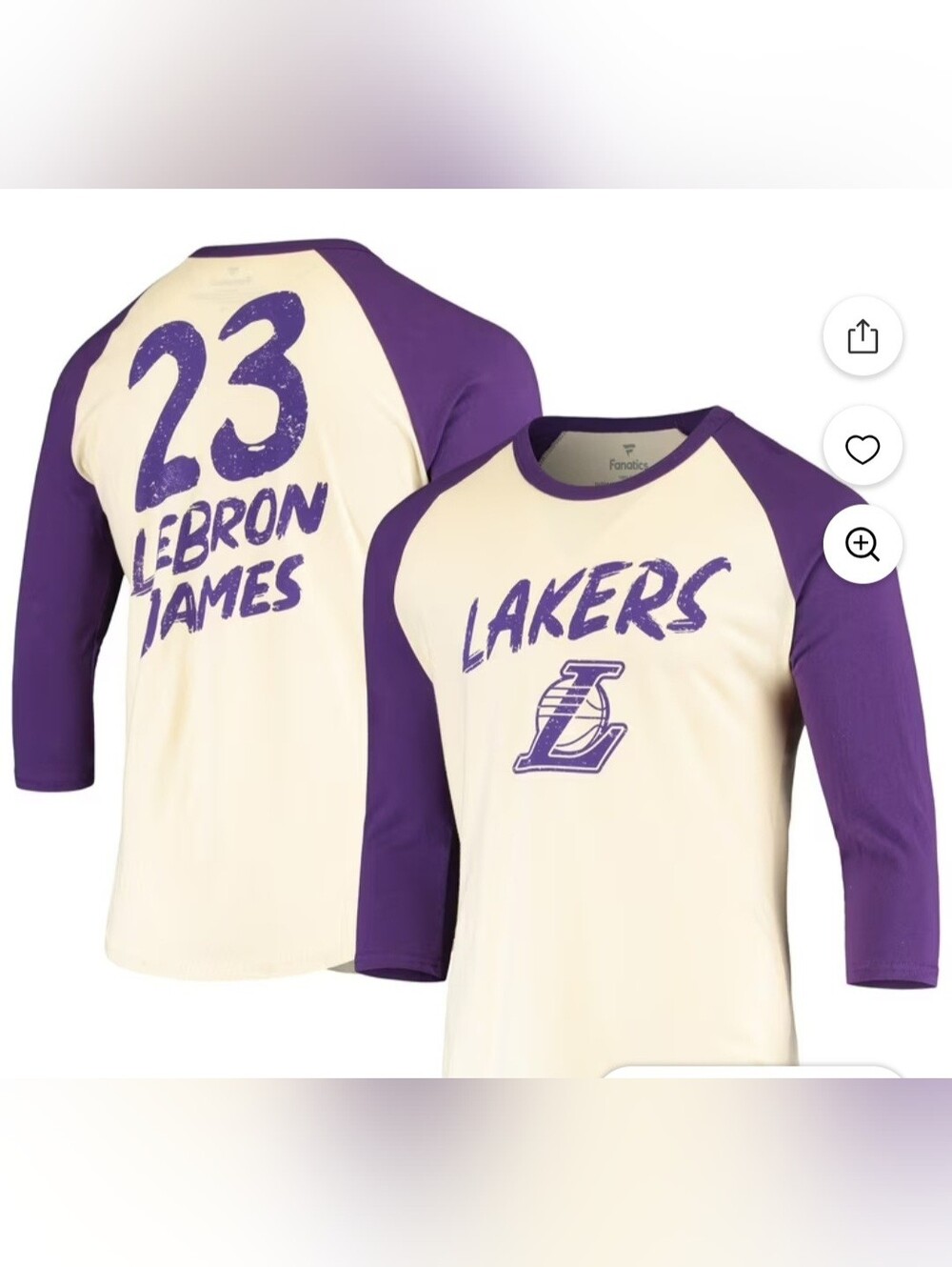 Los Angeles Lakers LeBron James #23 Fanatics Mens  Sz XL 3/4 Sleeve NBA